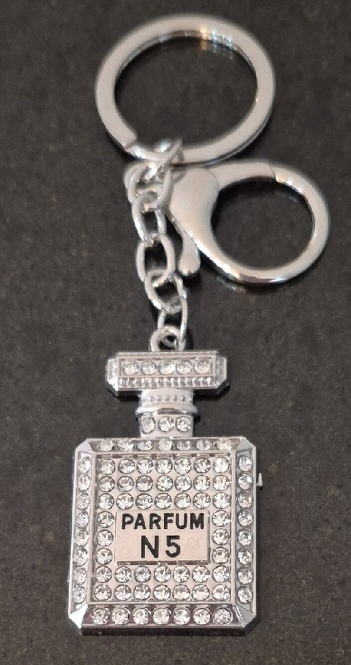 Perfume Bottle Shape Silvertone Key Holder Bag Charm